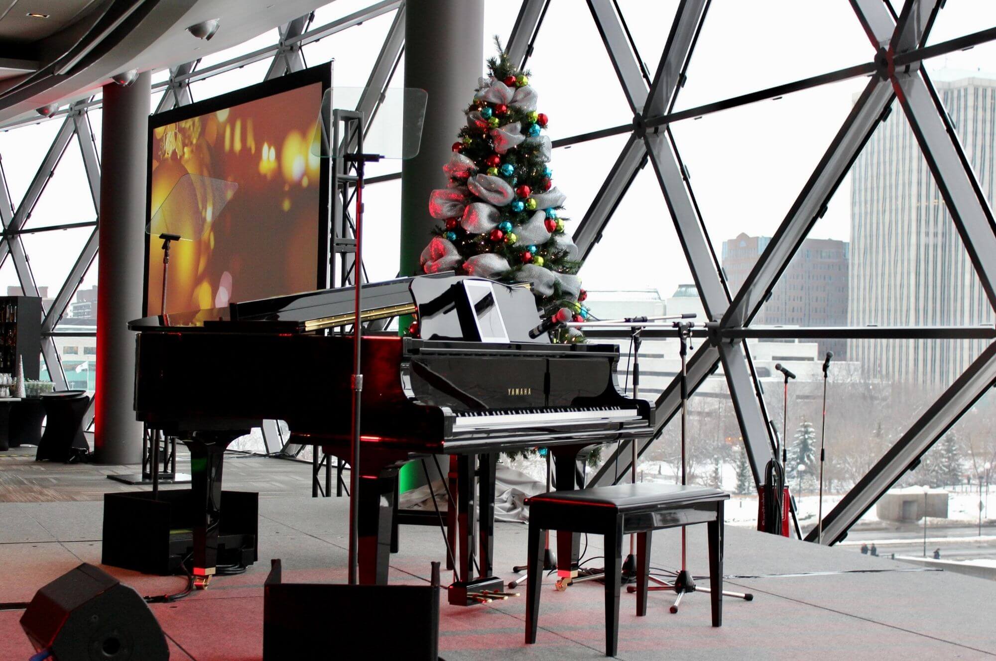 Grand piano on stage at the Shaw Centre in Ottawa