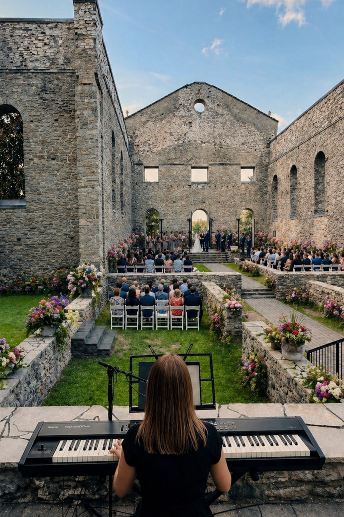 Live ceremony music provided by Kimberley Dunn at the historic St. Raphael's Ruins.